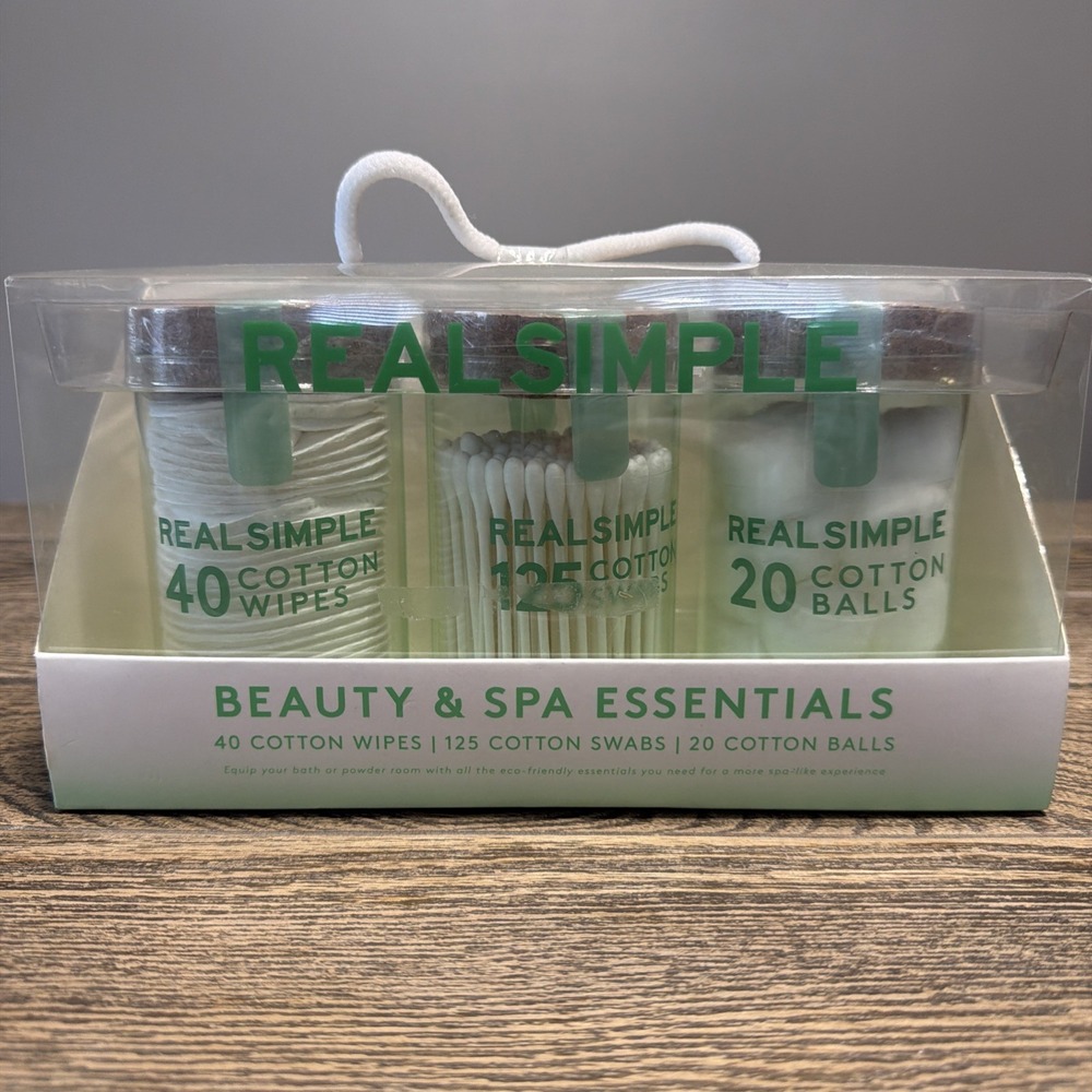 Real Simple Beauty & Spa Essentials Cotton Wipes Cotton‎ Swabs Cotton Balls New!